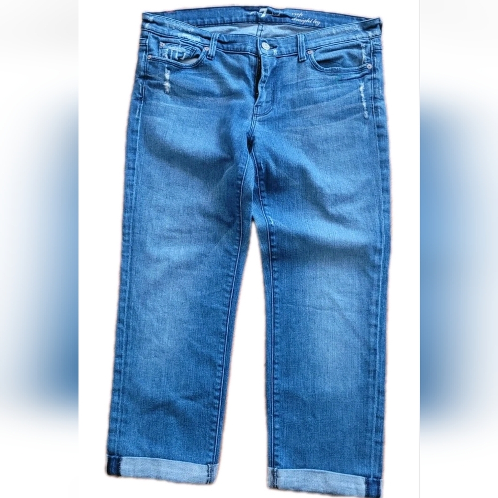 7 For All Mankind Womens Cropprd Straight Leg Jeans Sz 32 Y2K
